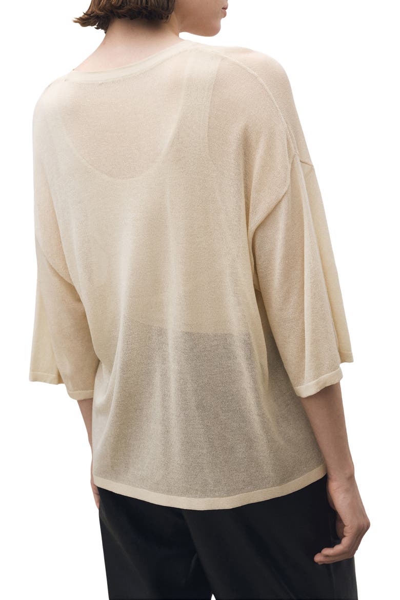 Semisheer Three-Quarter Sleeve Oversize Sweater, Alternate, color, ECRU