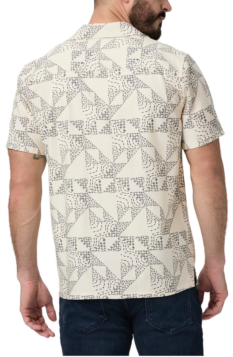 PAIGE Medina Geo Print Camp Shirt, Alternate, color, Alabaster / Ocean Floor