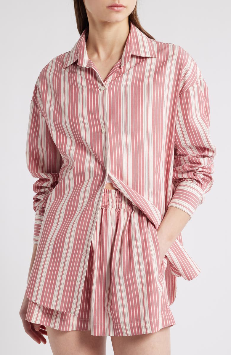 Faithfull the Brand Capri Stripe Cotton Button-Up Shirt, Alternate, color, White