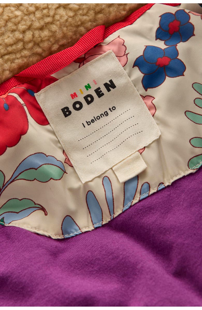 Mini Boden Cozy Quilted Longline Coat, Alternate, color, Mix Purple Floral