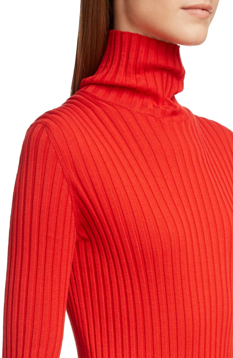 Victoria Beckham Gathered Sleeve Rib Knit Turtleneck Sweater, Alternate, color, 