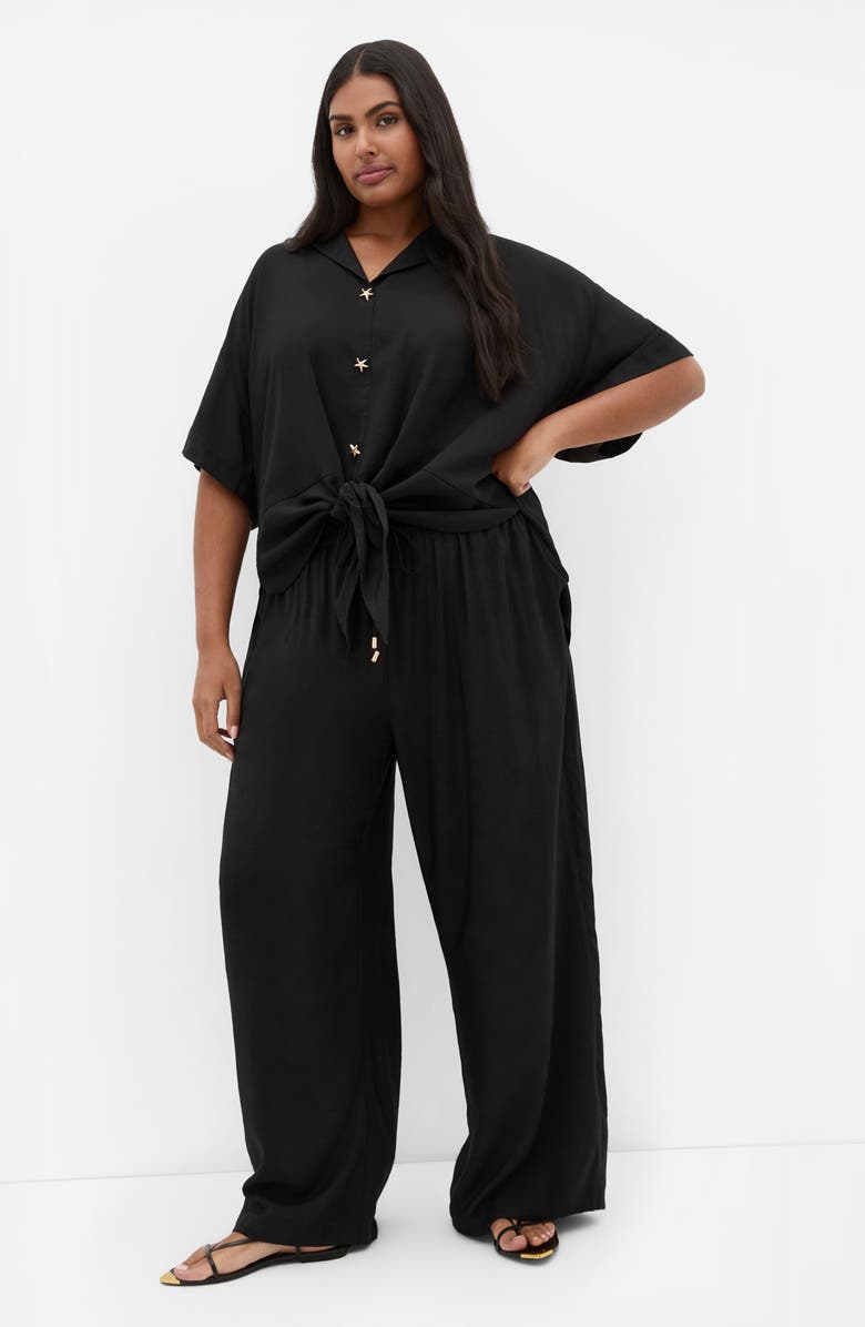City Chic Kalea Wide Leg Drawstring Pants, Alternate, color, Black