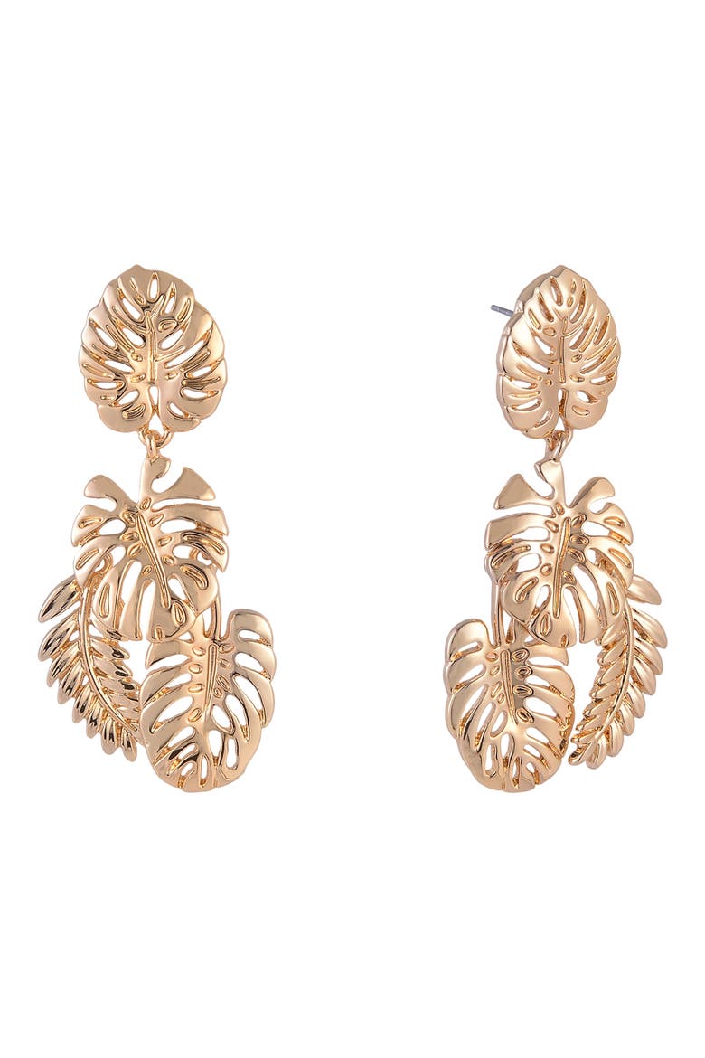 Monstera Leaf Drop Earrings, Alternate, color, GOLD
