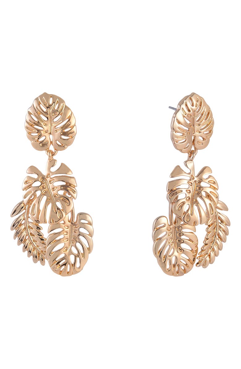 Rachel Roy Monstera Leaf Drop Earrings, Alternate, color, Gold