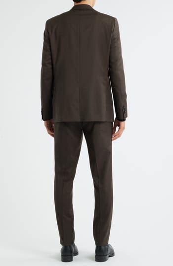 Ross Slim Fit Solid Brown Stretch Wool Suit