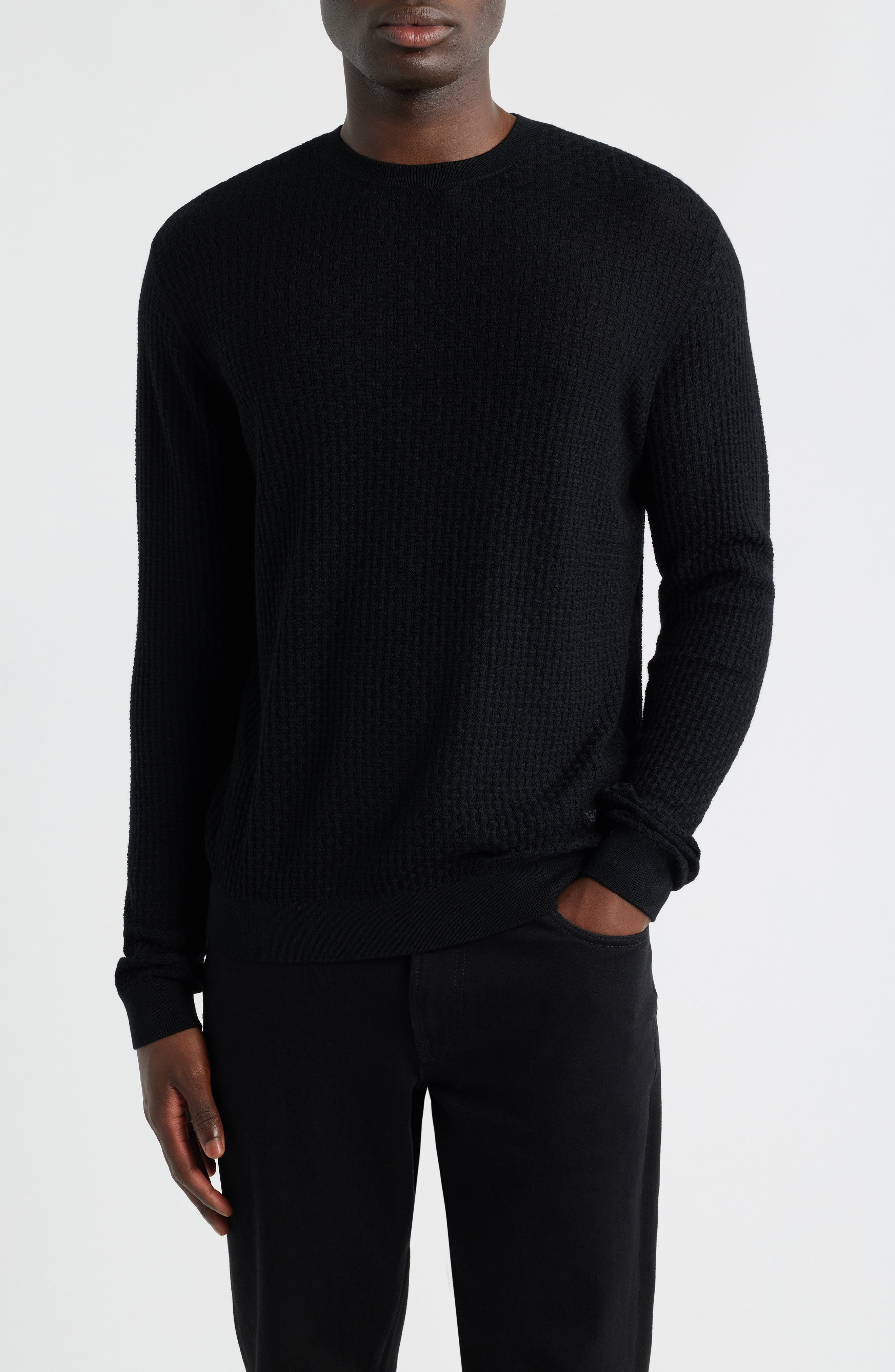 Emporio Armani Textured Virgin Wool Crewneck Sweater