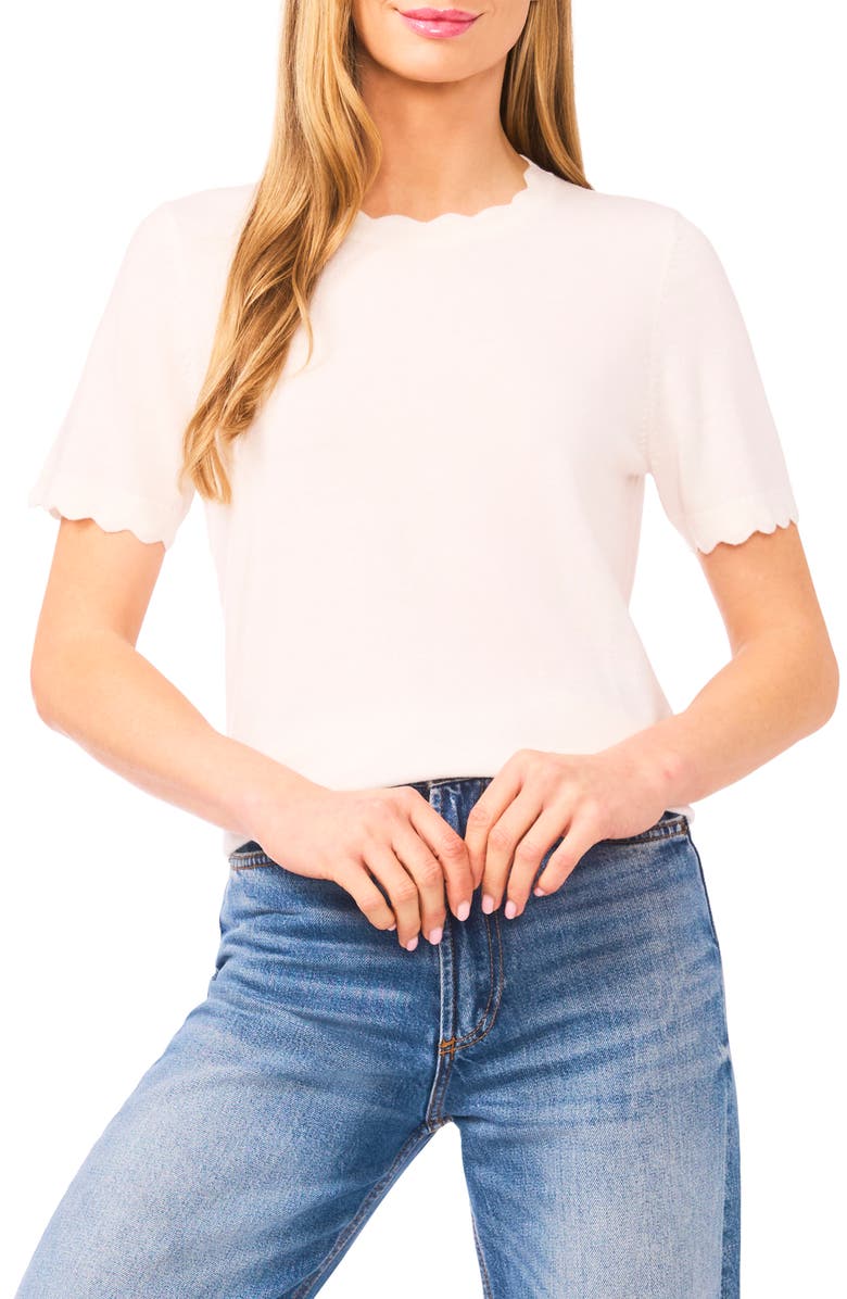 CeCe Scallop Neck Sweater, Main, color, New Ivory
