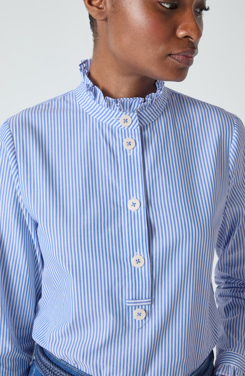 LK Bennett Emile Stripe Ruffle Half-Button Shirt, Alternate, color, 