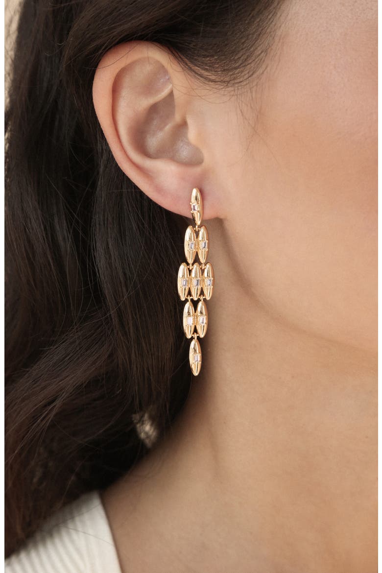 Baguette Cubic Zirconia Oval Chandelier Earrings, Alternate, color, GOLD