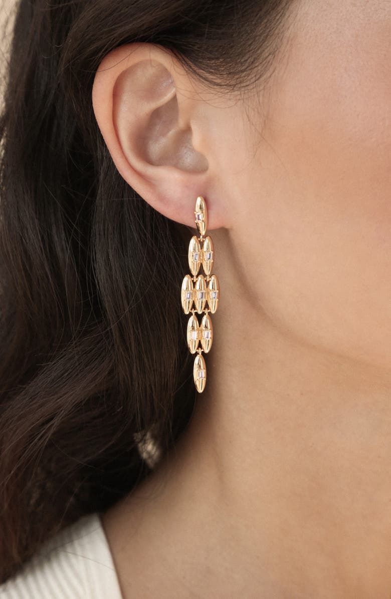 Ettika Baguette Cubic Zirconia Oval Chandelier Earrings, Alternate, color, Gold