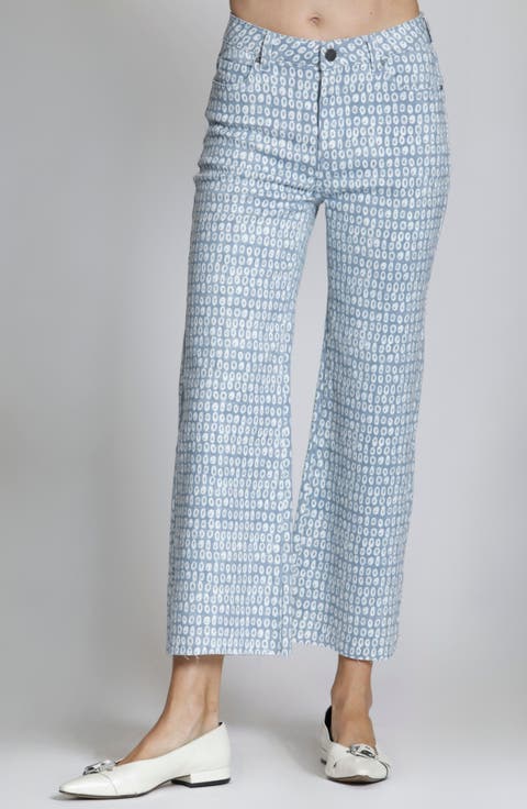 Print Crop Wide Leg Jeans