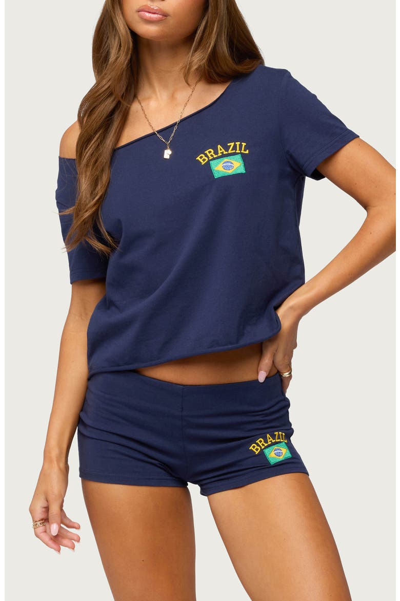 Brazilian Babe Off the Shoulder T-Shirt, Main, color, NAVY