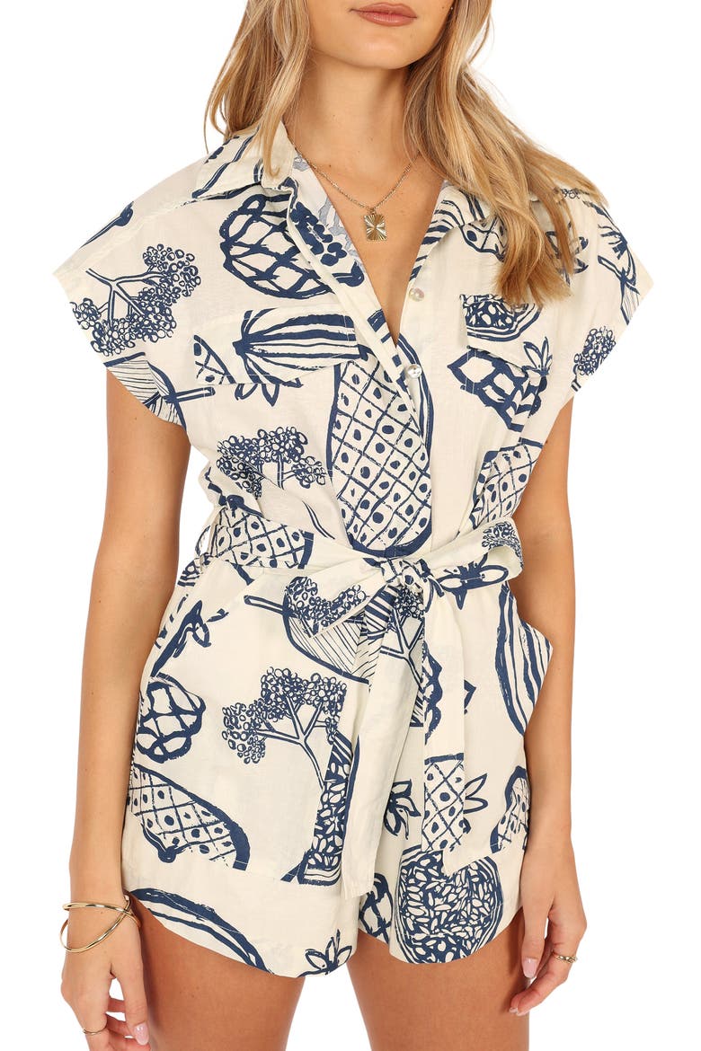 Georgina Cotton & Linen Romper, Alternate, color, NAVY
