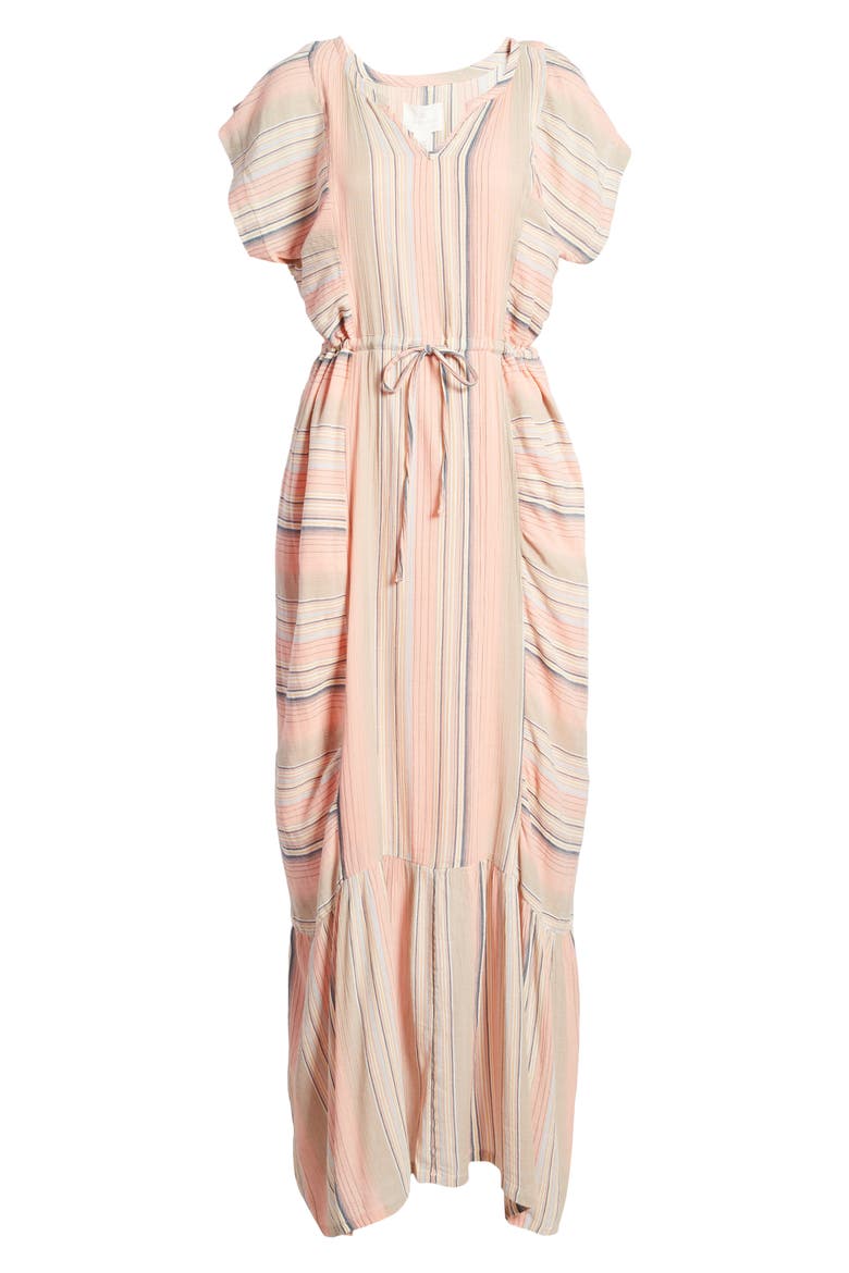 Flutter Sleeve Tie Waist Maxi Dress, Alternate, color, PINK STRIPE