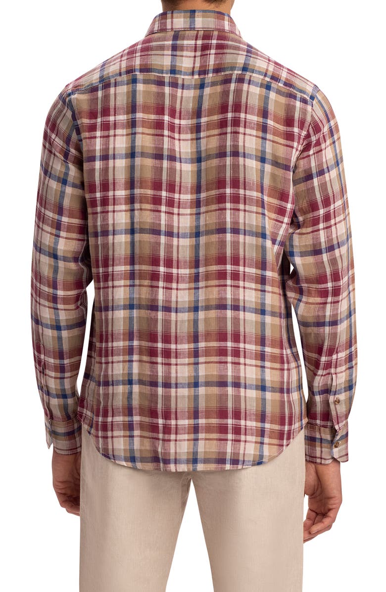 Bugatchi Shaped Fit Plaid Linen Button-Up Shirt, Alternate, color, 