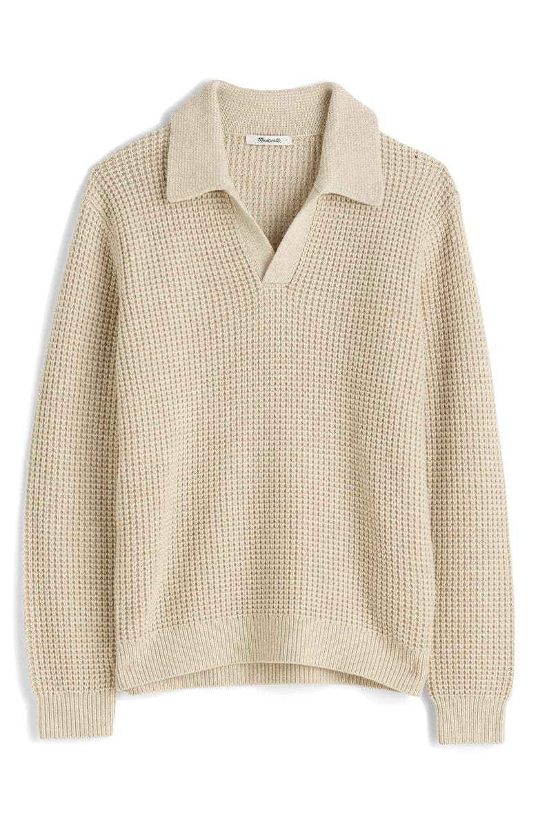 Madewell Waffle Johnny Collar Polo, Alternate, color, Heather Light Sand
