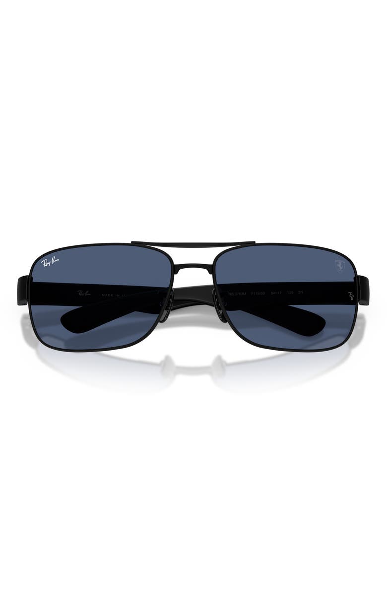 Ray-Ban x Scuderia Ferrari 64mm Oversize Double Bridge Square Sunglasses, Alternate, color, Matte Black / Dark Blue