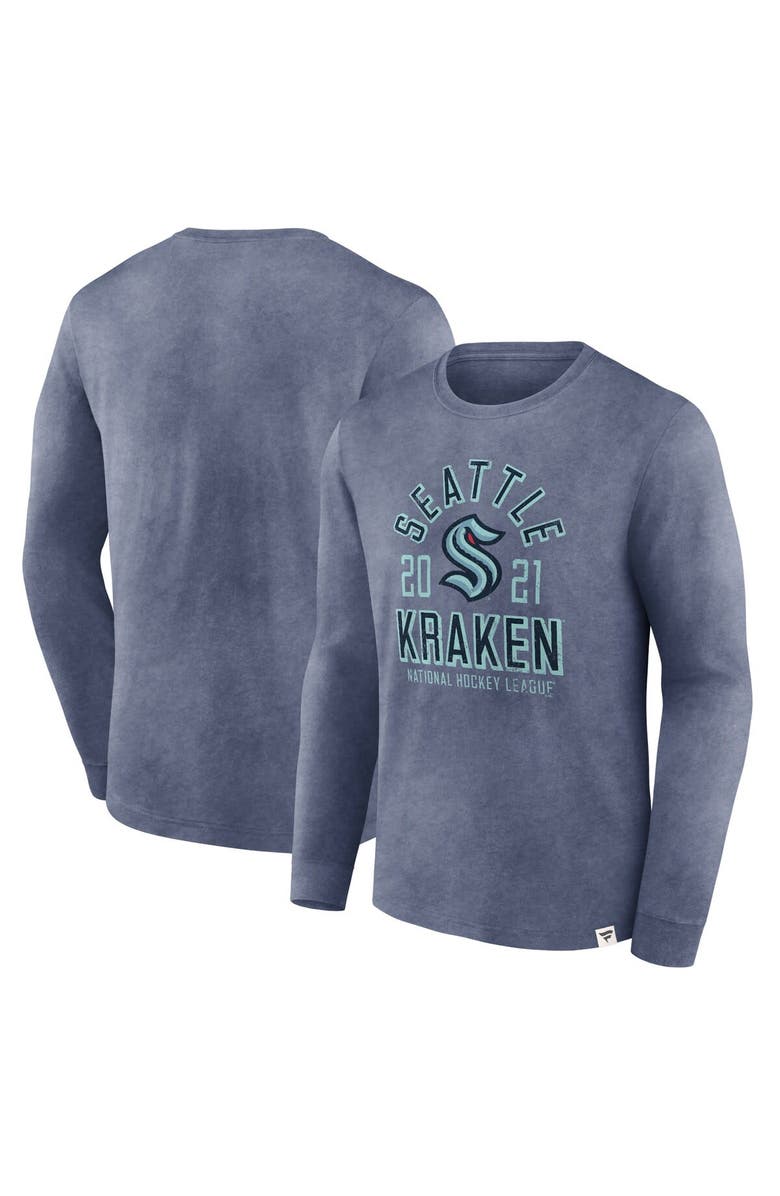 FANATICS Men's Fanatics Heather Deep Sea Blue Seattle Kraken Keep The Zone Long Sleeve T-Shirt, Main, color, Heather Navy