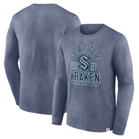 Men's Fanatics Heather Deep Sea Blue Seattle Kraken Keep The Zone Long Sleeve T-Shirt