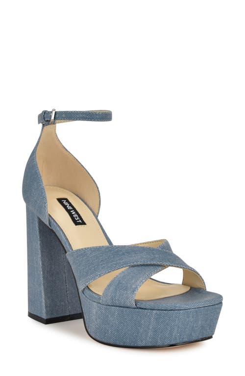 Nine West Vicky Ankle Strap Platform Sandal In Light Blue