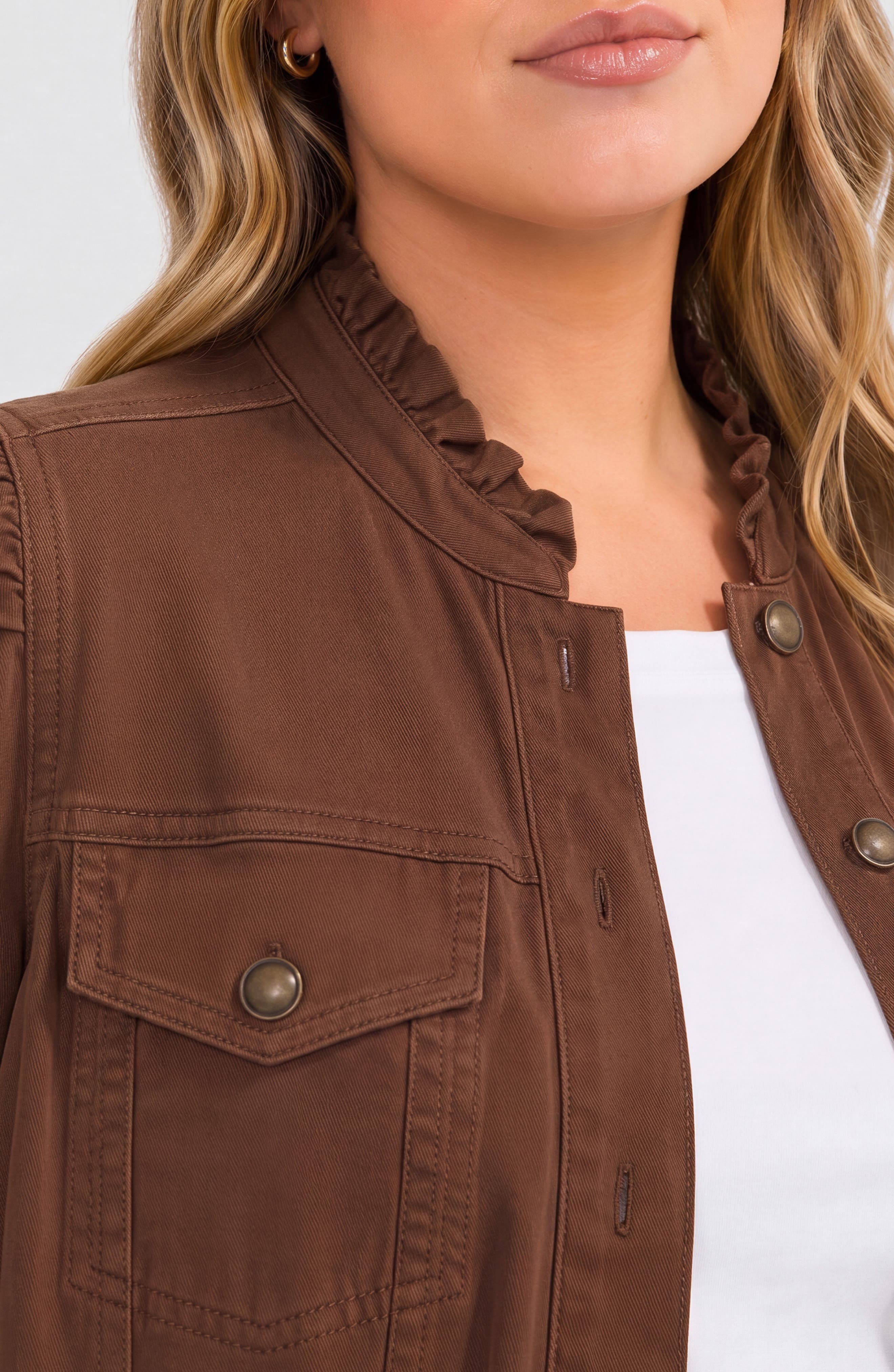 Liverpool Los Angeles Puff Sleeve Ruffle Trim Trucker Jacket — фото 5