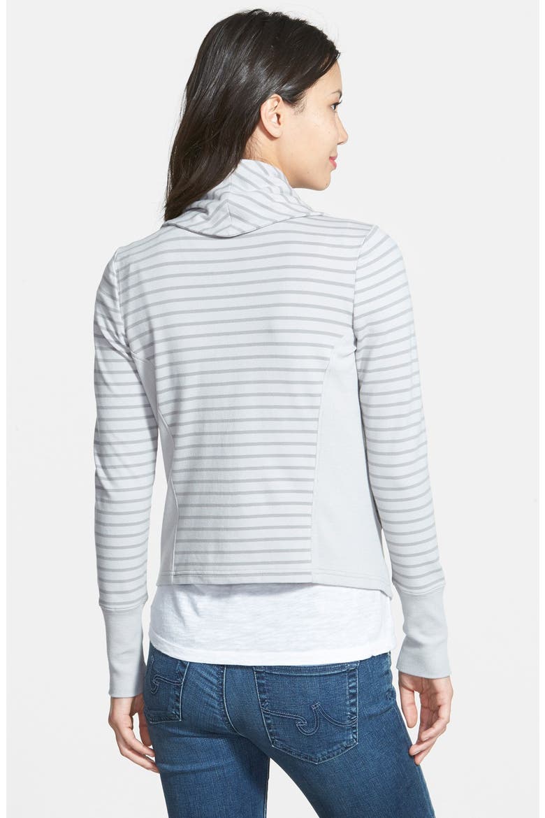Drape Neck Zip Cardigan, Alternate, color, GREY MICRO- GREY STRIPE