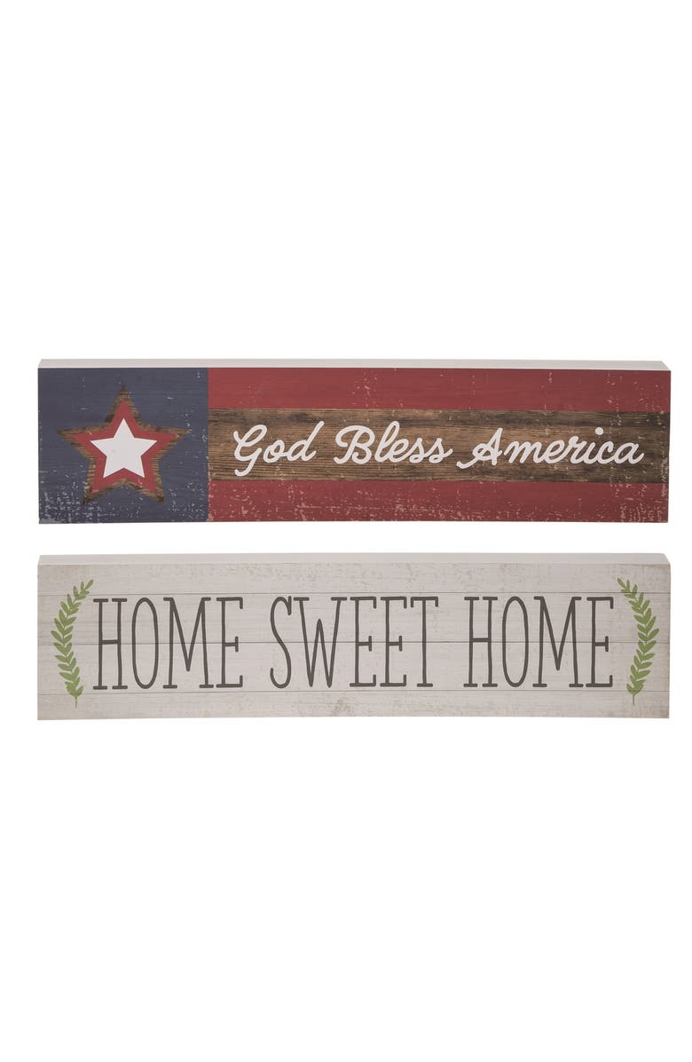 Transpac 23.5 Inch Multicolor Spring Reversible Americana Home Decor July 4th Wall Sign Panels Wood, Main, color, Multicolored