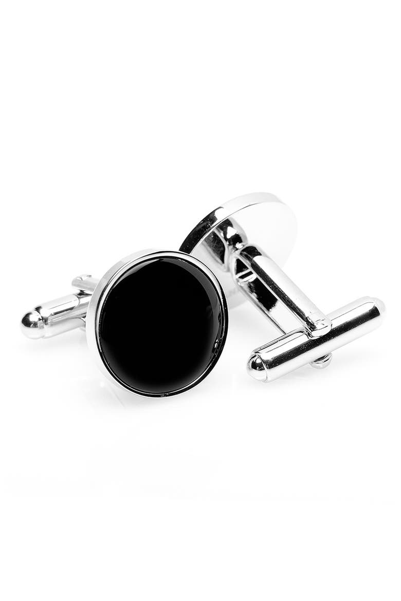 Round Onyx Cuff Links, Alternate, color, BLACK
