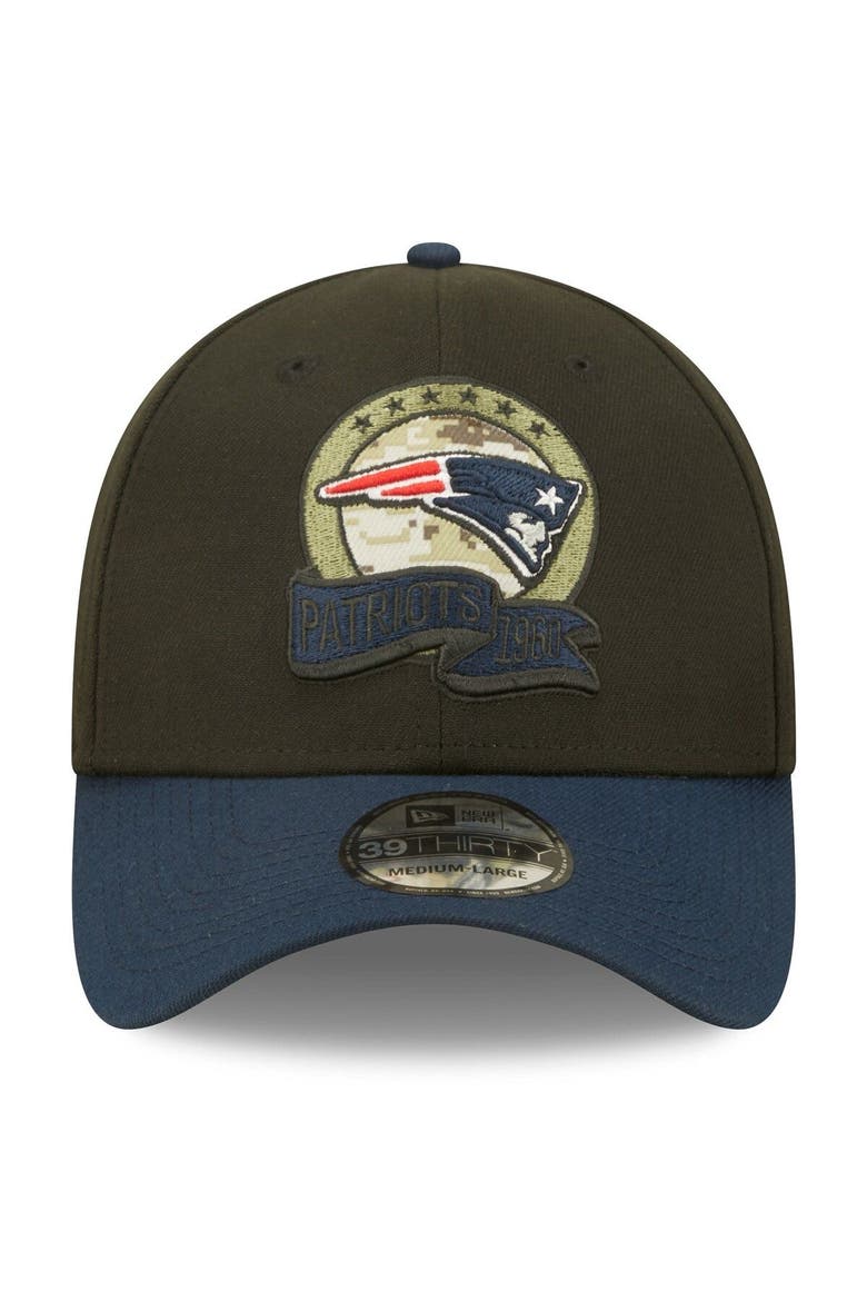 Men's New Era Black/Navy New England Patriots 2022 Salute To Service 39THIRTY Flex Hat, Alternate, color, Black