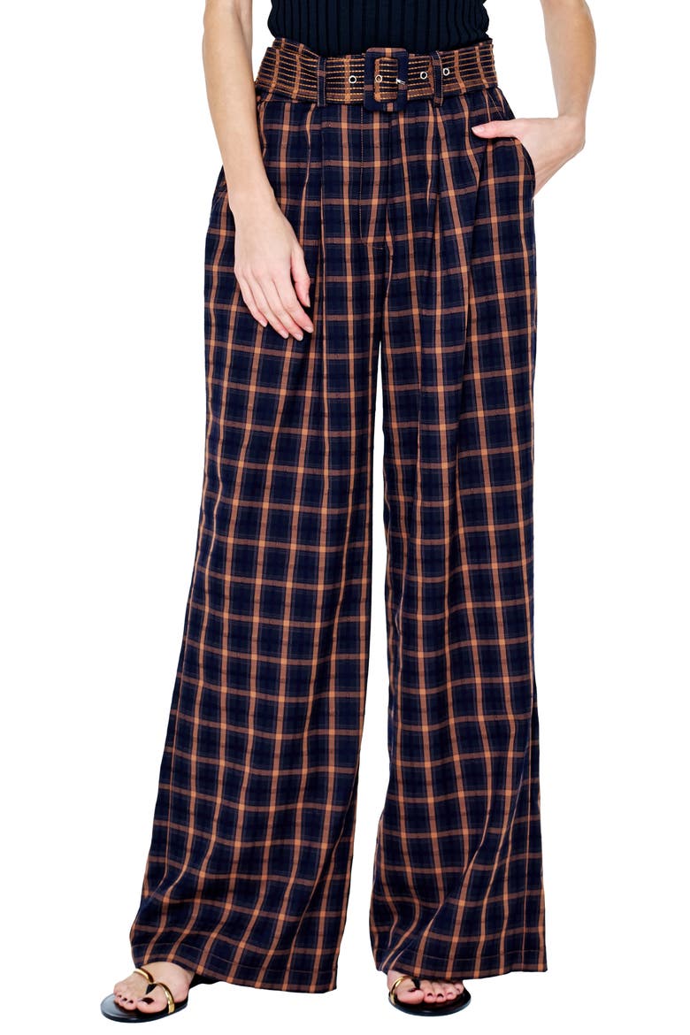 Sydney High Waist Wide Leg Pants, Main, color, NAVY/ BROWN MULTI