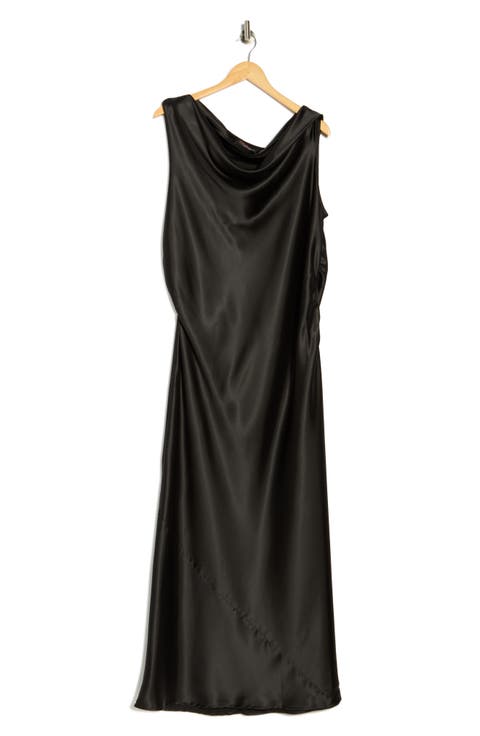 One-Shoulder Satin Maxi Dress (Plus)