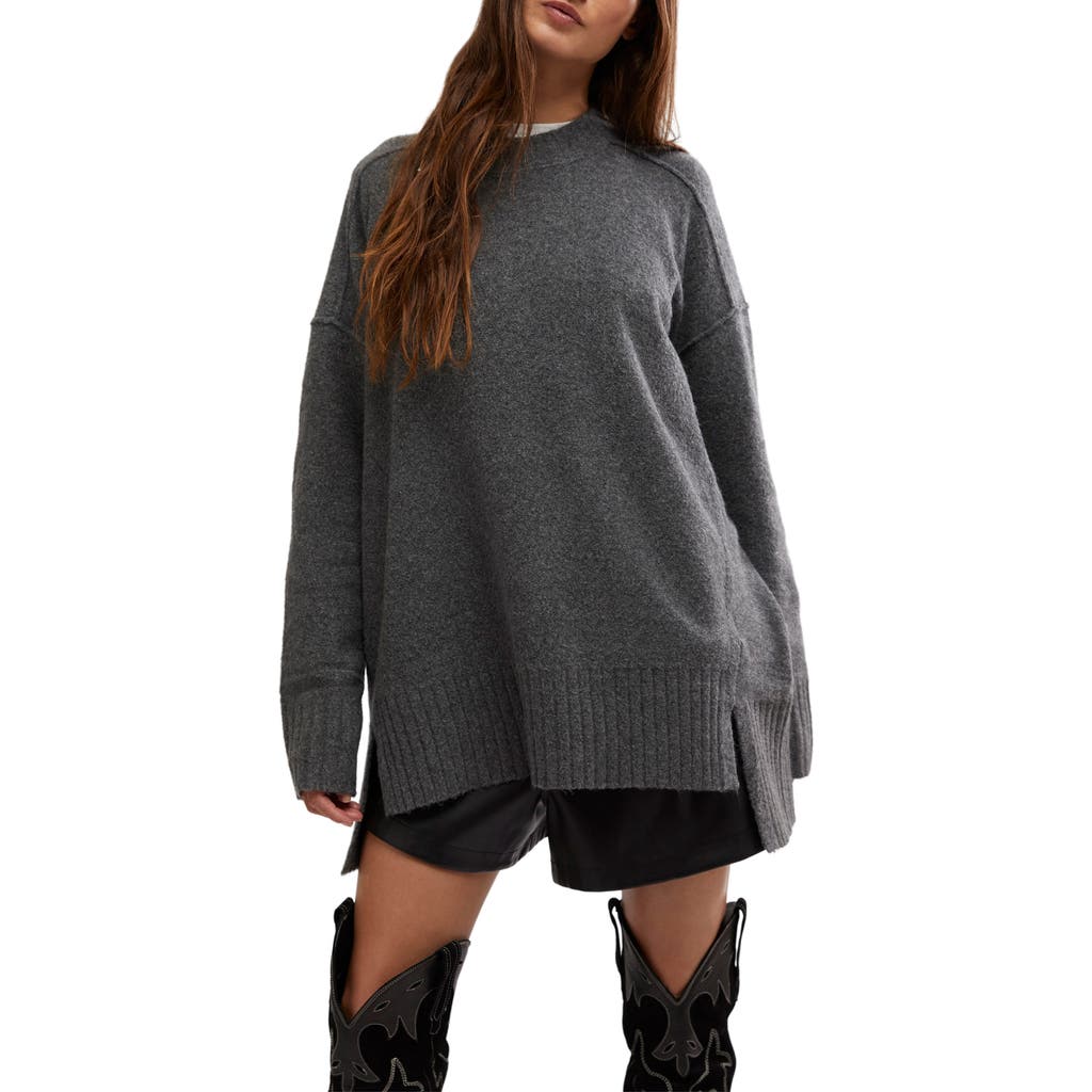 Shop Free People Phoebe High-low Tunic Sweater In Dark Heather Grey