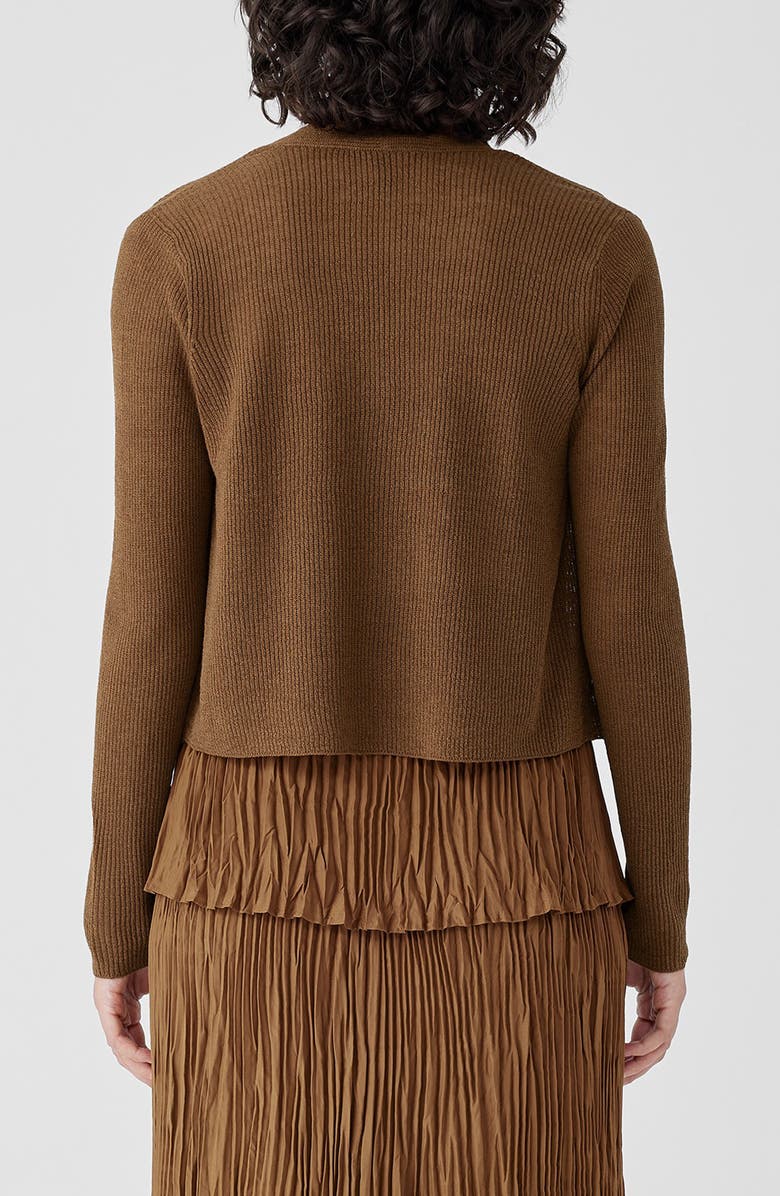 Eileen Fisher Ribbed Organic Linen & Cotton Cardigan, Alternate, color, Bronze