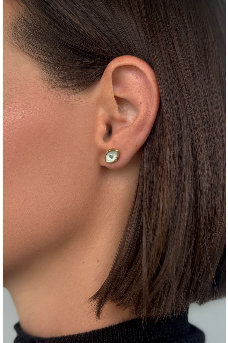 Mother-of-Pearl Evil Eye Stud Earrings, Alternate, color, GOLD/ WHITE/ BLUE