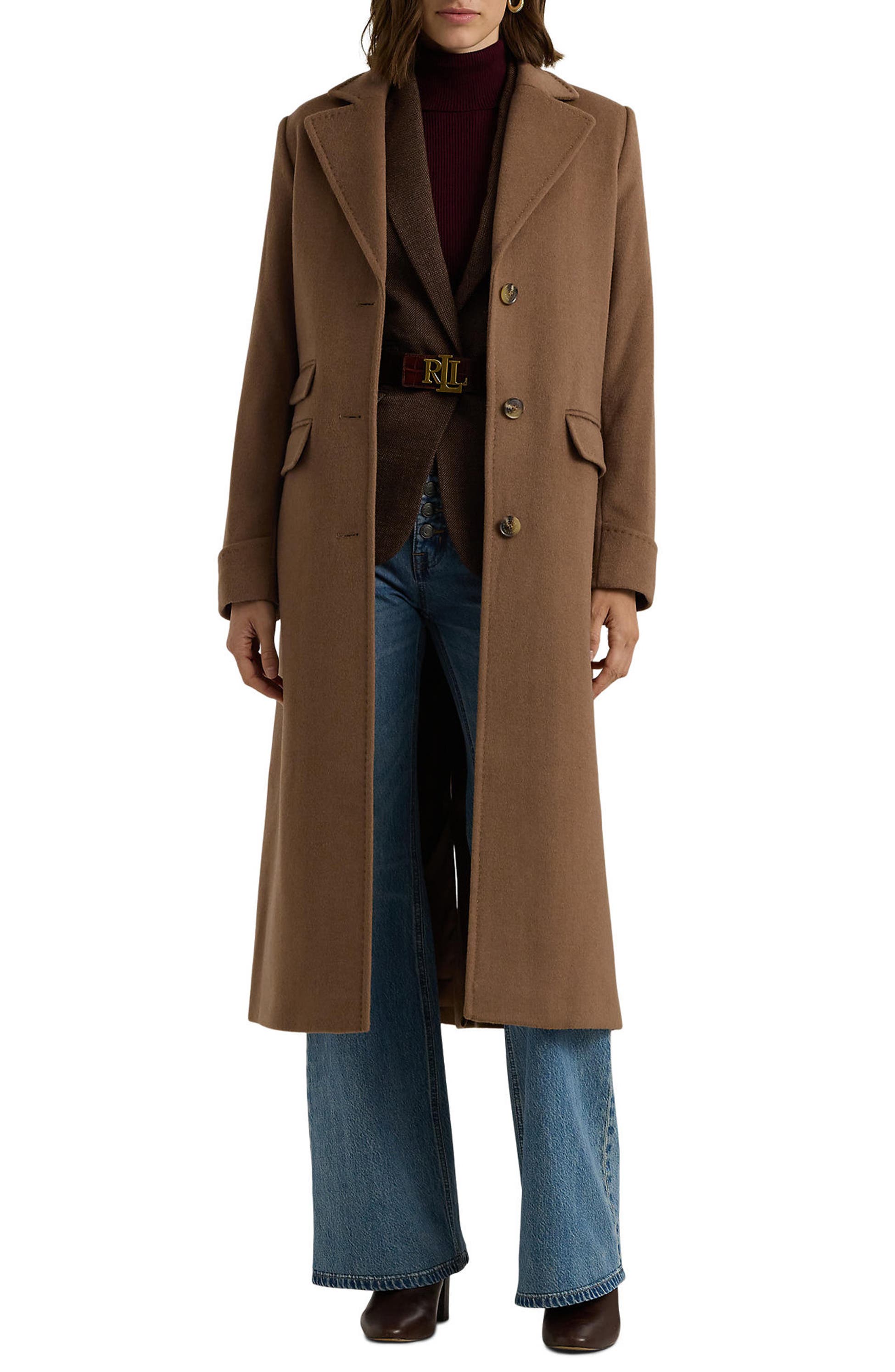 Lauren Ralph Lauren Longline Wool Blend Reefer Coat, Main, color, New Vicuna - winter capsule wardrobe