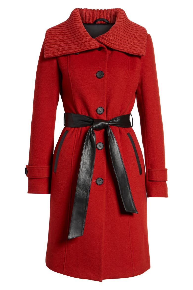 Flat Wool Knit Collar Coat, Alternate, color, PAPRIKA