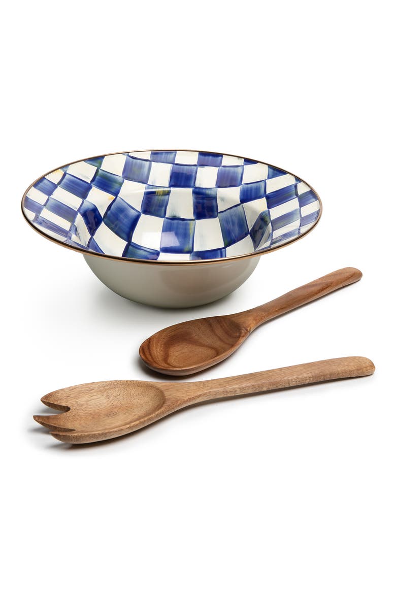 Royal Check Salad Serving Set, Main, color, BLUE/ WHITE