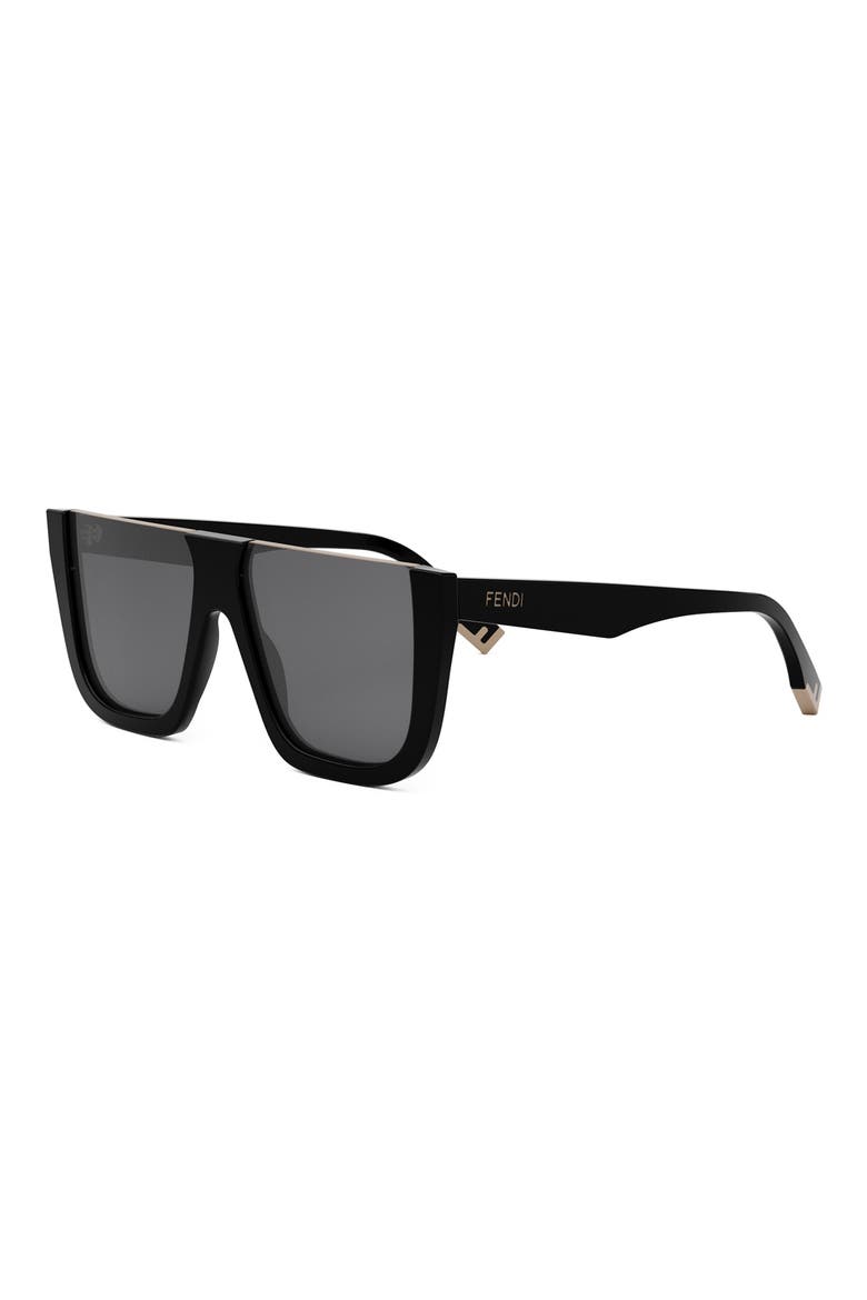 'Fendi Way Flat Top Sunglasses, Alternate, color, SHINY BLACK / SMOKE
