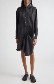 JW Anderson Draped Long Sleeve Silk Tuxedo Shirtdress