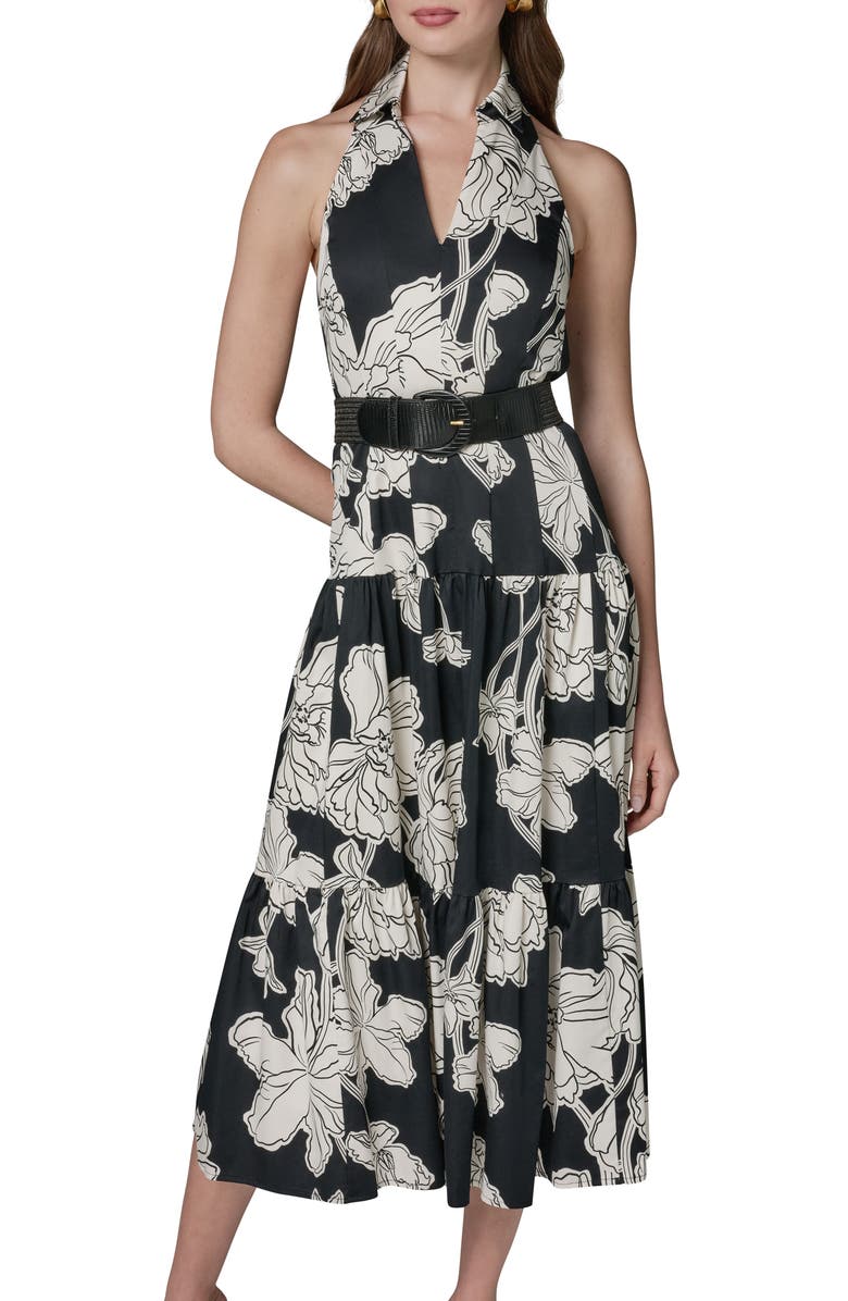 Donna Karan New York Floral Print Halter Midi Dress, Alternate, color, 