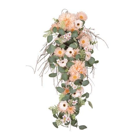 31 Inch Multicolor Spring Eucalyptus Daisy Drop Artificial Swag for Home Decor