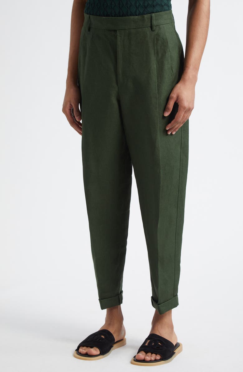Dolce&Gabbana Crop Linen Trousers, Alternate, color, V0304 Militare Scuro