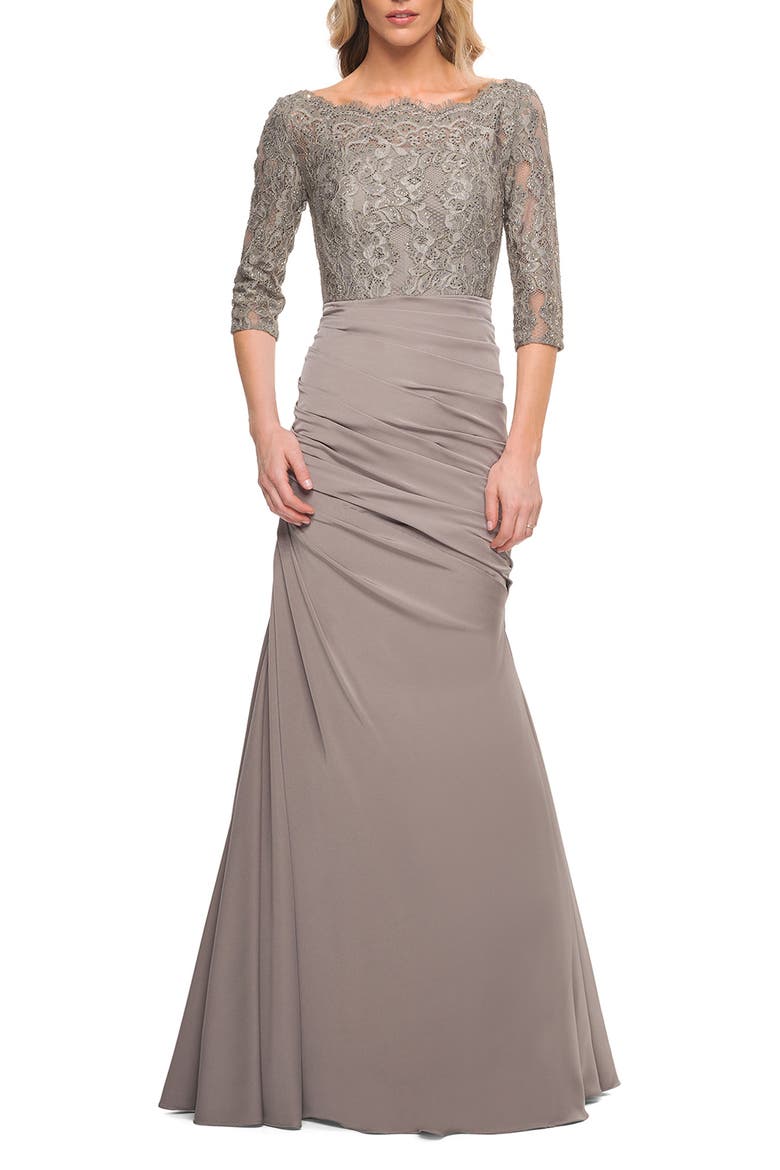 Sparkle Lace Trumpet Gown, Main, color, PLATINUM