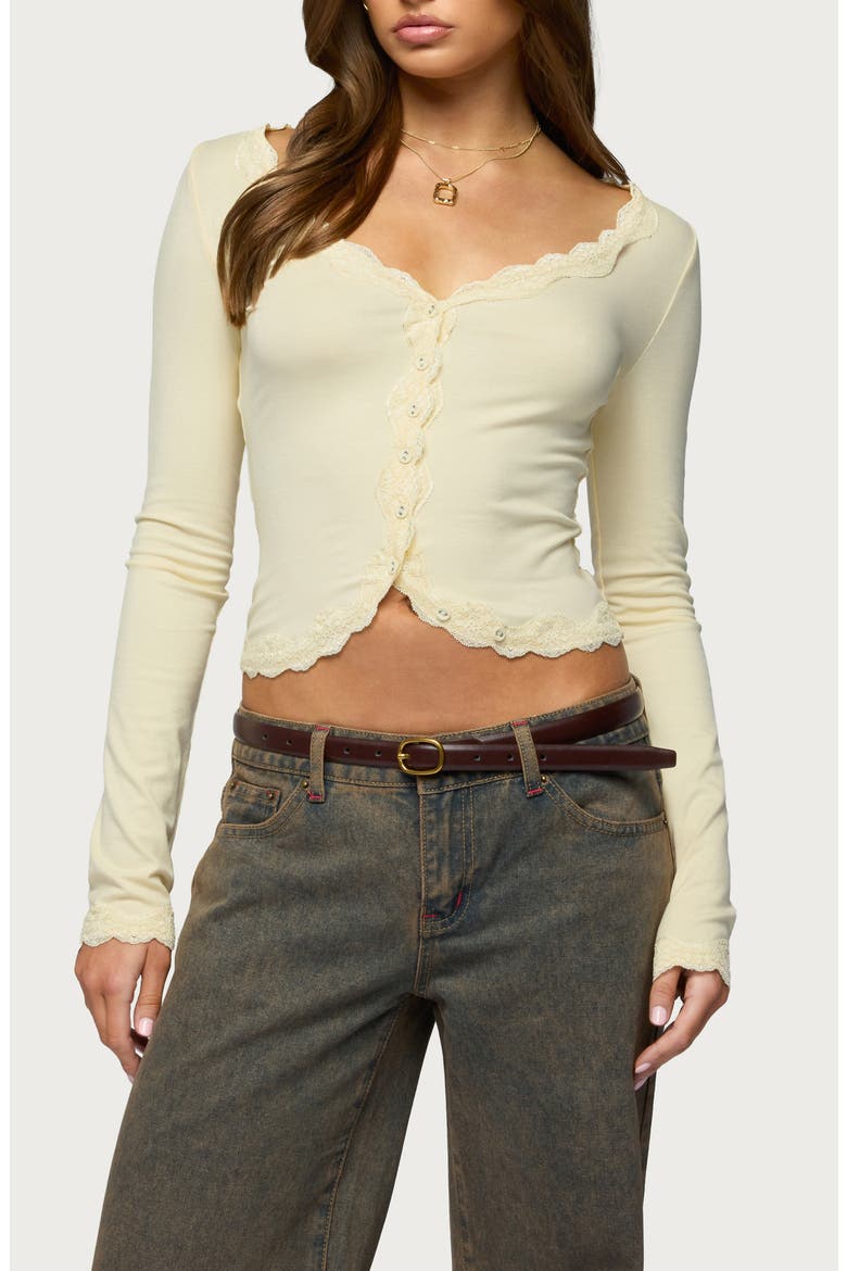 Gayle Lace Crop Top, Main, color, LIGHT-YELLOW