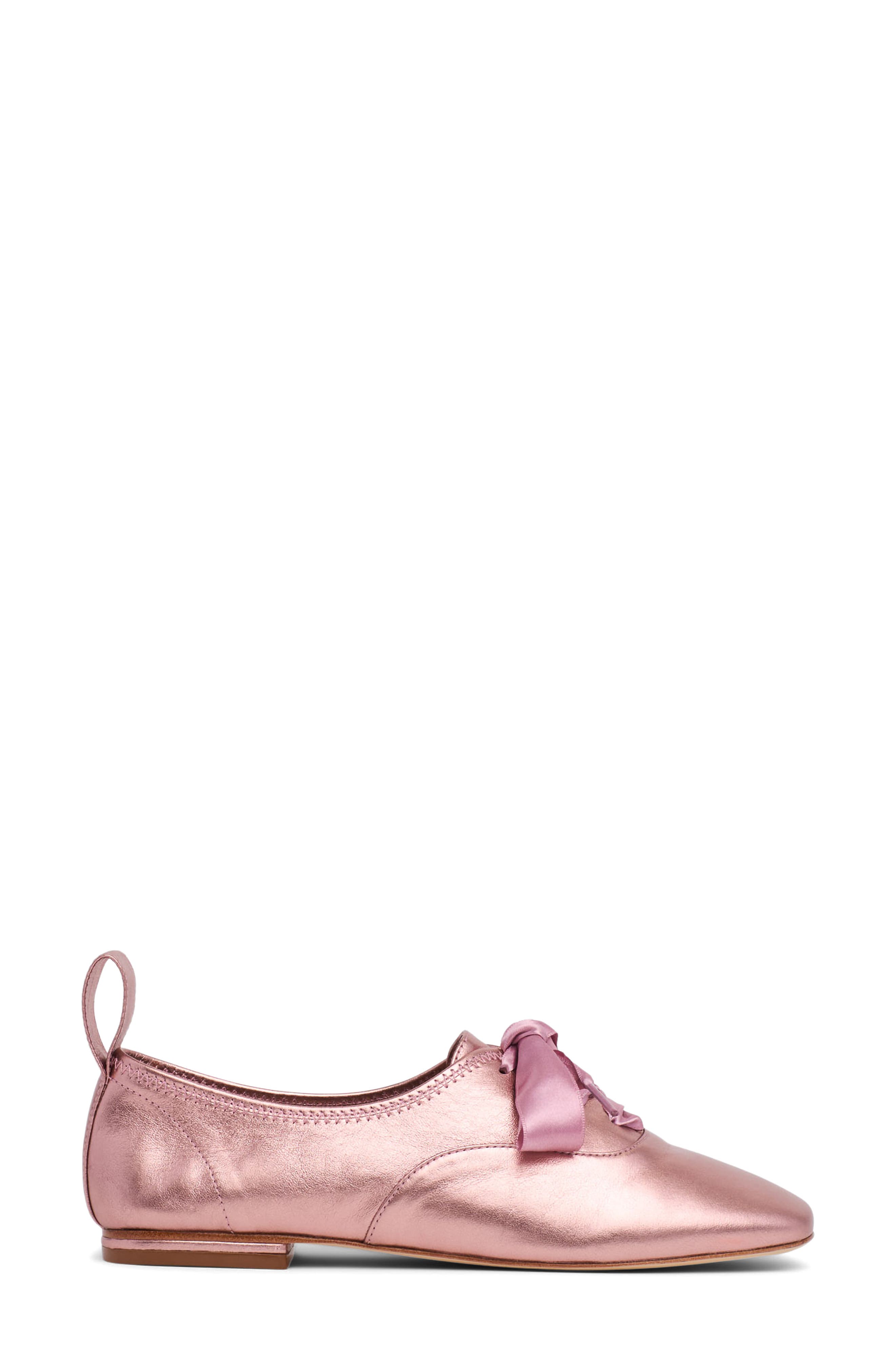 Cinq à Sept Christina Lace-Up Flat, Alternate, color, Soft Pink Metallic