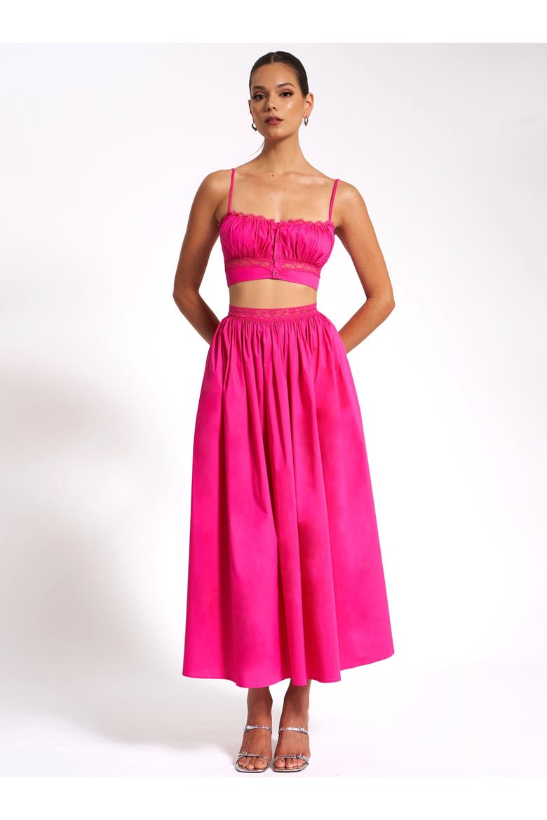 Martha Cotton Poplin Maxi Skirt With Lace Trim, Alternate, color, Fuchsia