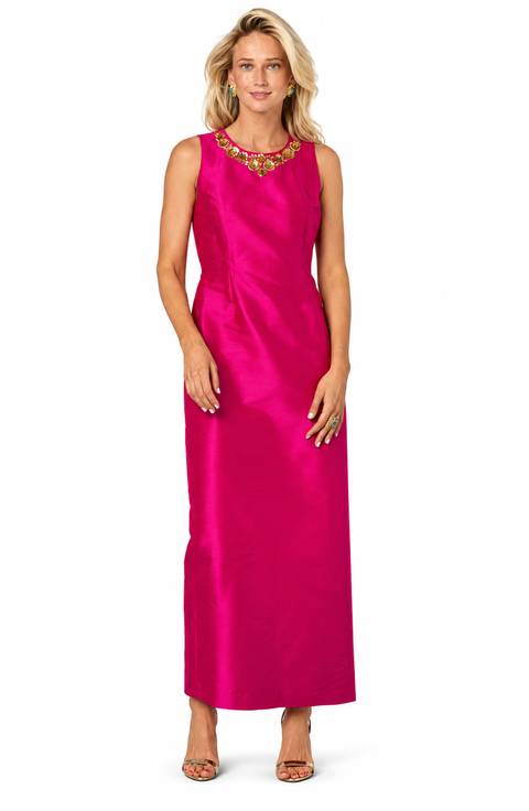 Cassandra Floral Embellished Long Sheath Dress