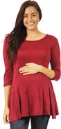 24seven Comfort Apparel Ruched Sleeve Swing Maternity Tunic Top