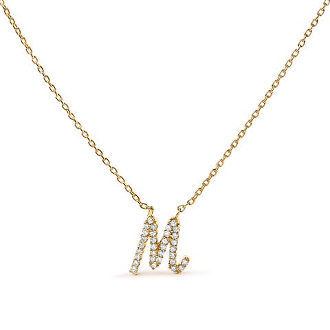 10K Gold Diamond Accent  A-Z Initial Script Style Pendant Necklace