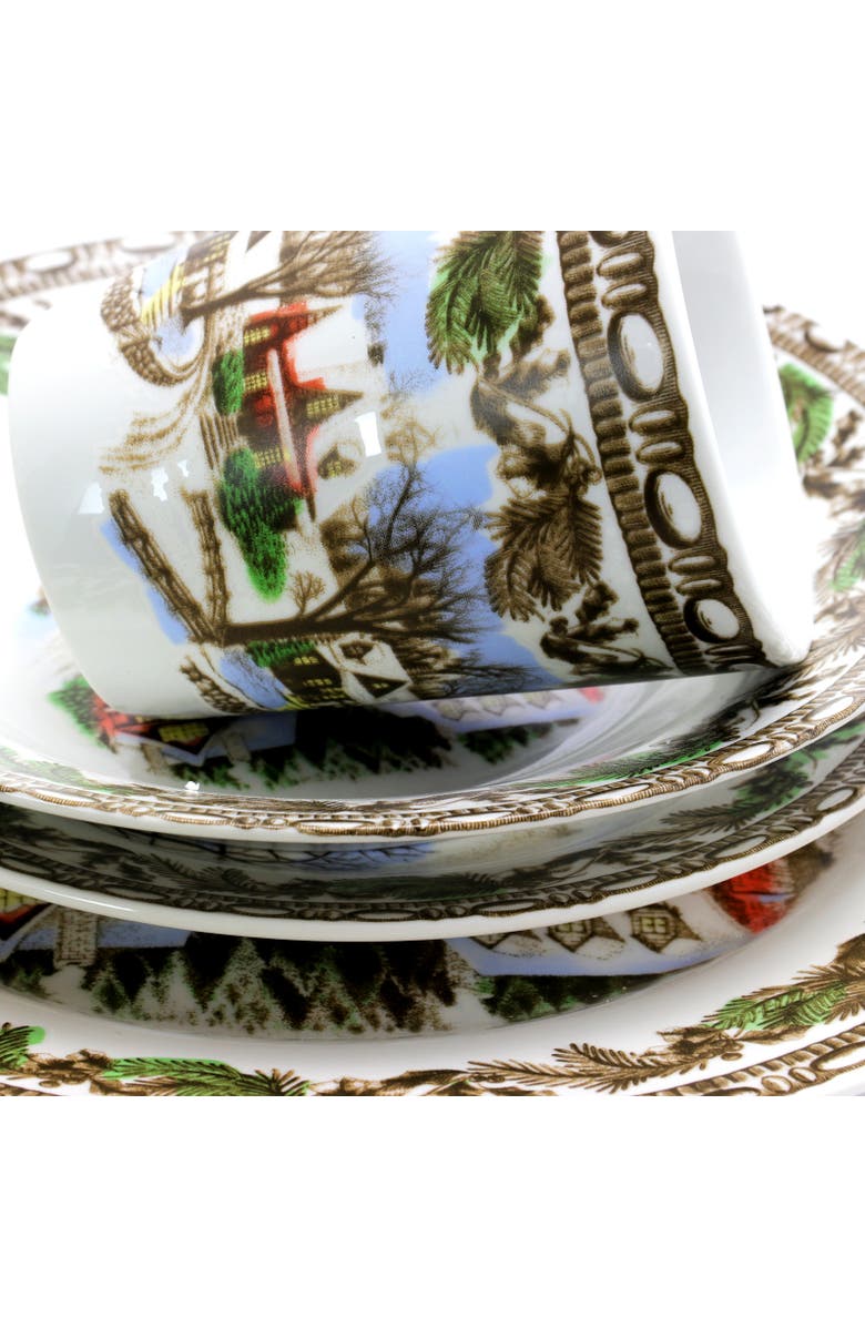 Gibson Home Christmas Toile 16 Piece Dinnerware Set, Alternate, color, White